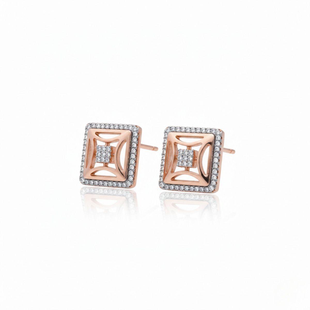 Forevershine Rose Gold Dual Tone Square Cz Stud Earrings For Women | Cubic Zirconia Stone Studded Geometric Tops | Elegant Daily & Party Jewellery - Image 4