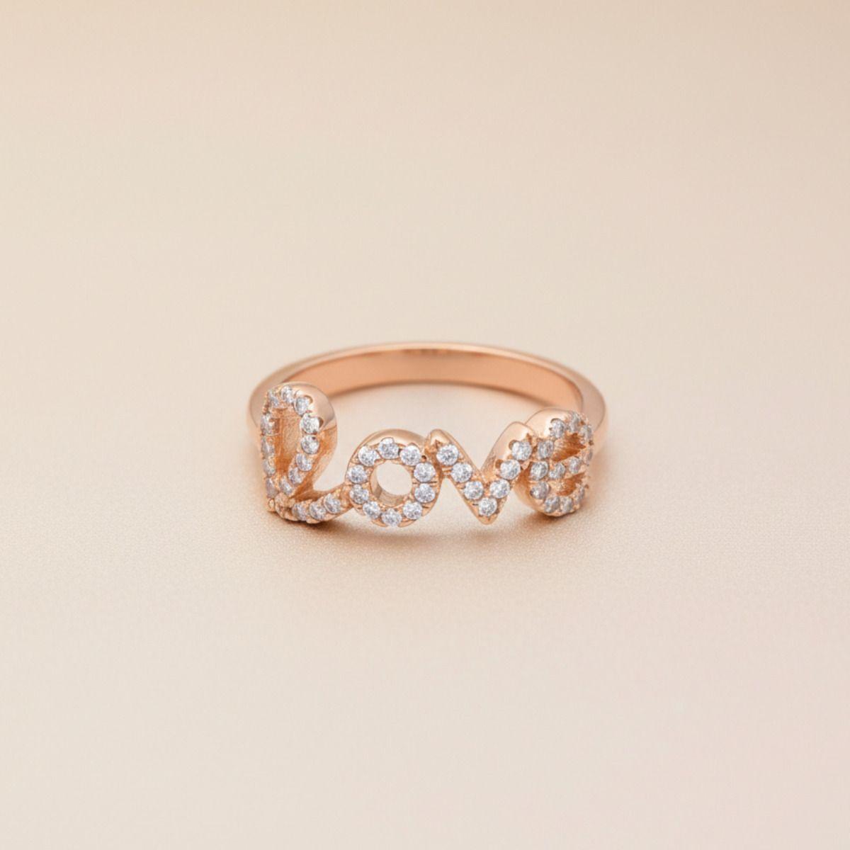 Forevershine Rose Gold Plated Love Adjustable Finger Ring For Women, Cubic Zirconia Studded Fashion Ring For Girls, Open Size Crystal Alphabet Design Jewelry