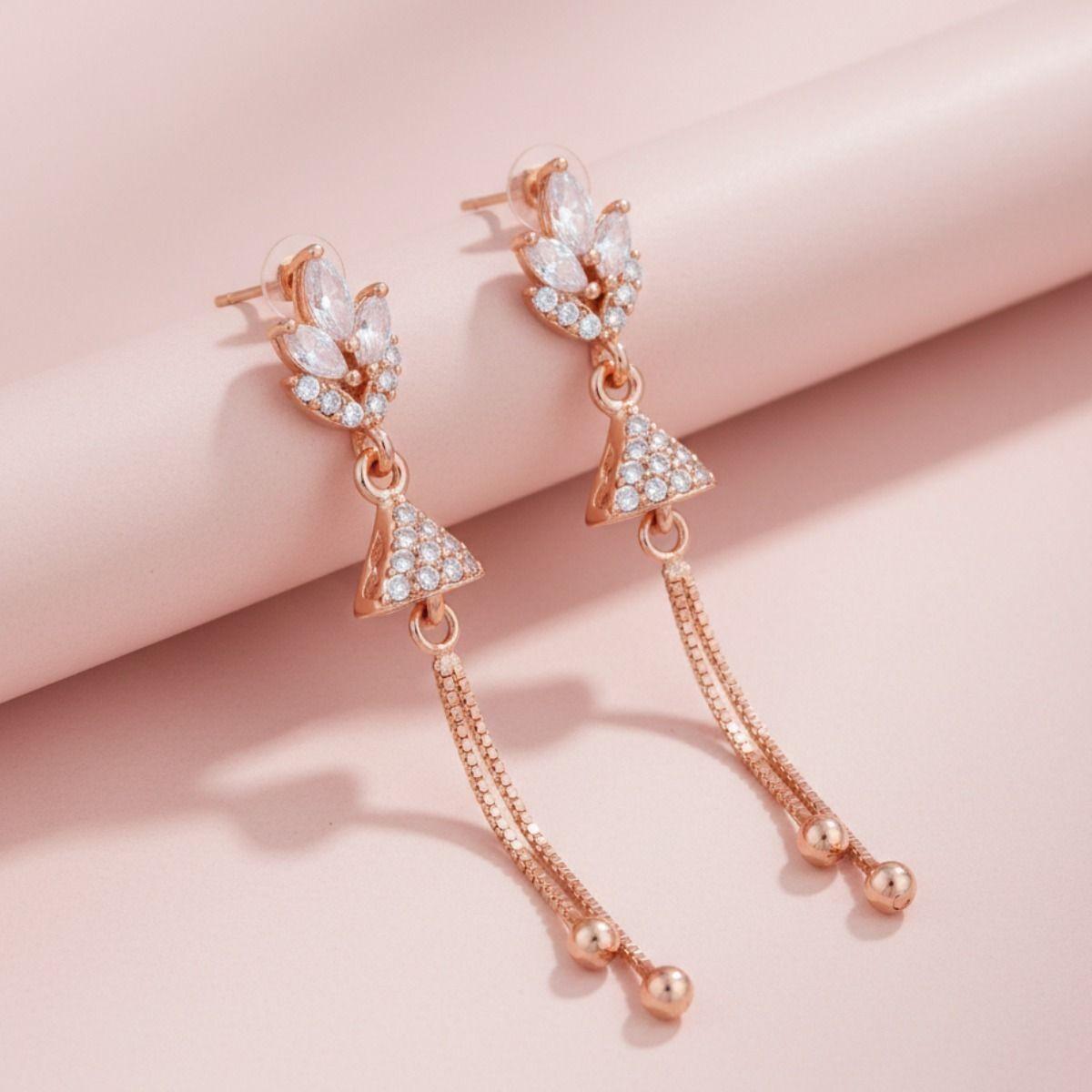 Forevershine Rose Gold Plated Drop Earrings, Cubic Zirconia Gemstones, Dangle Style, 40mm Length, Lightweight 5g |gift For Her|hypoallergenic | Tarnish Resistant | Stylish Jewelry For Women & Girls - Image 4