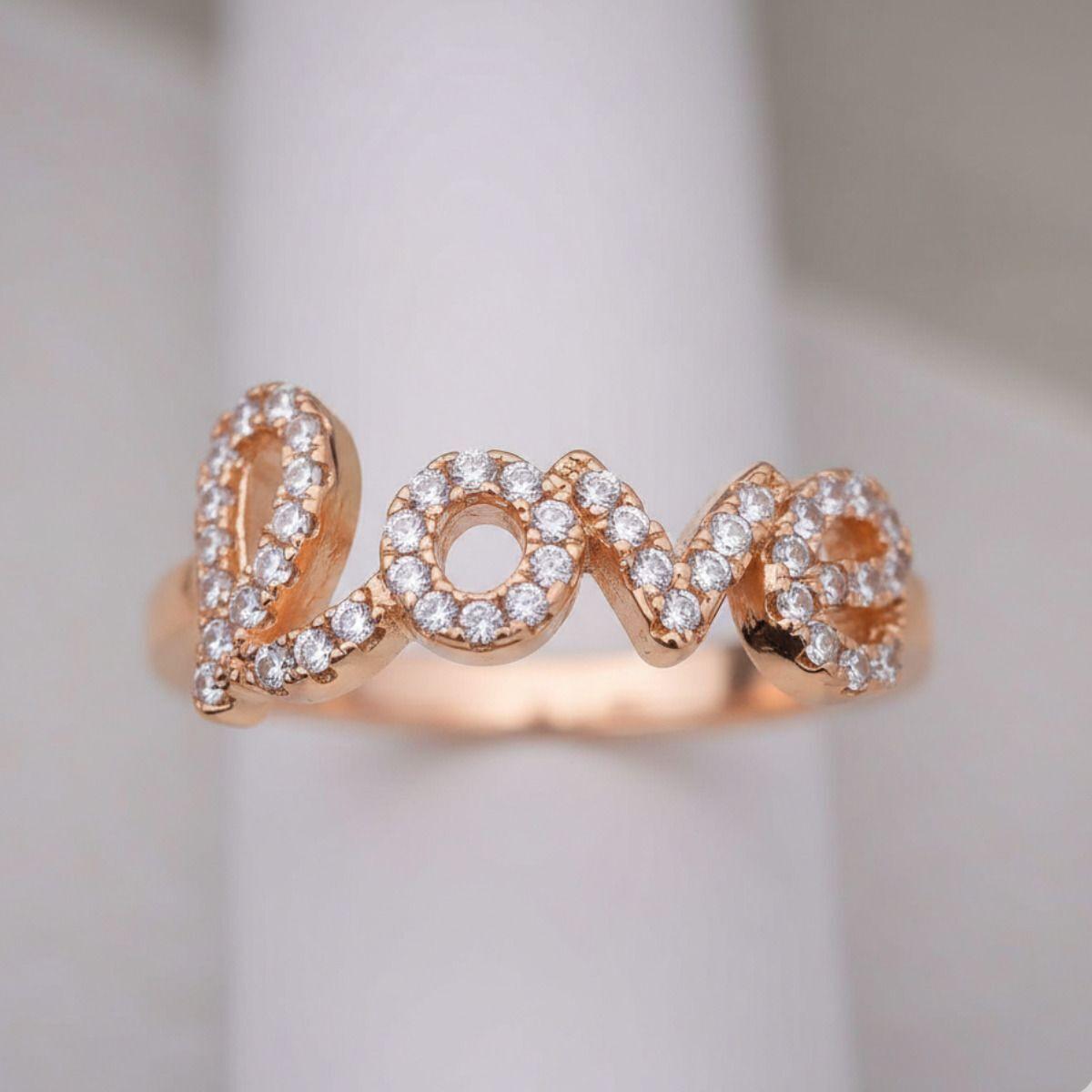 Forevershine Rose Gold Plated Love Adjustable Finger Ring For Women, Cubic Zirconia Studded Fashion Ring For Girls, Open Size Crystal Alphabet Design Jewelry - Image 4