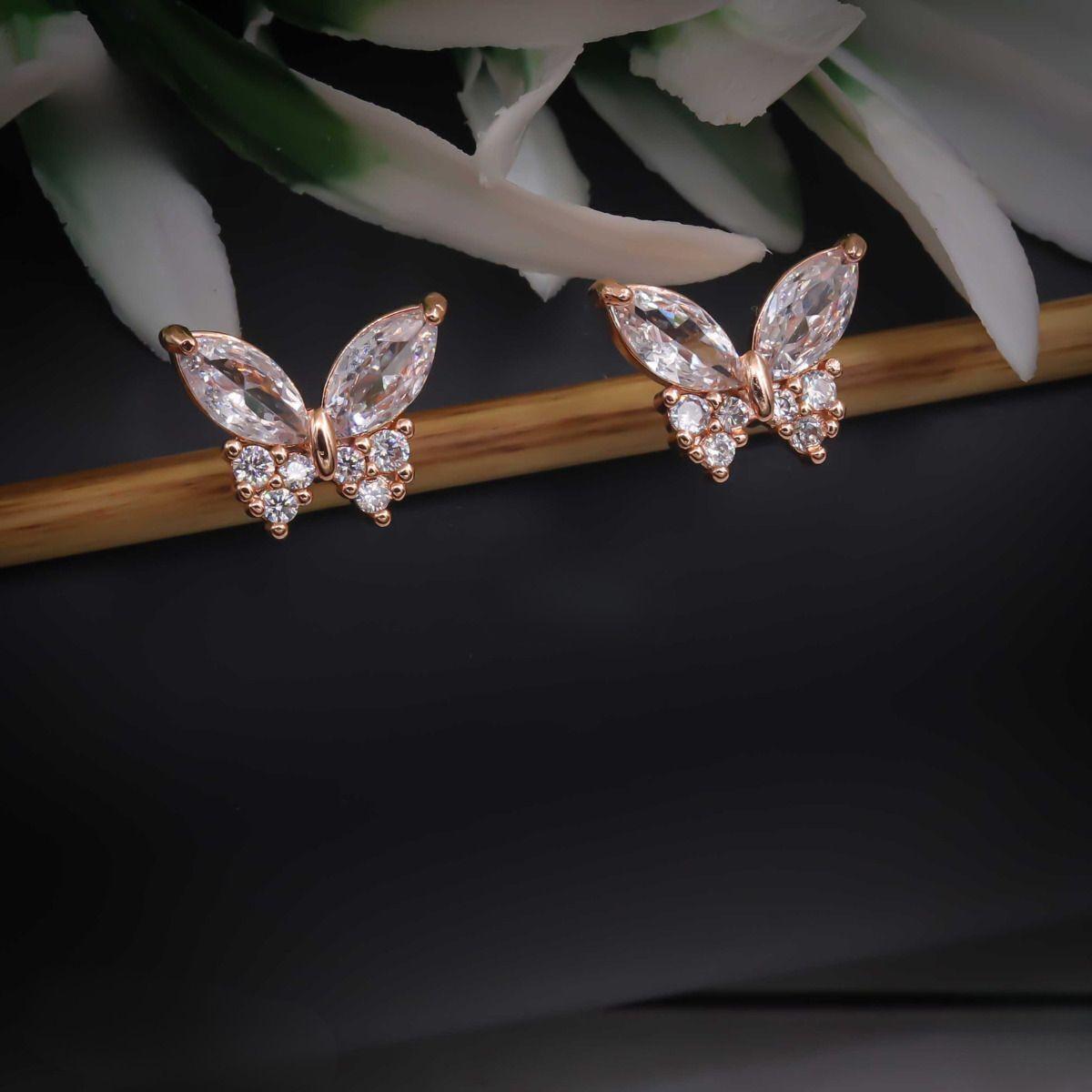 Forevershine Rose Gold Butterfly Cz Stud Earrings For Women | Cubic Zirconia Stone Studded Designer Tops | Elegant Party & Daily Jewellery - Image 3