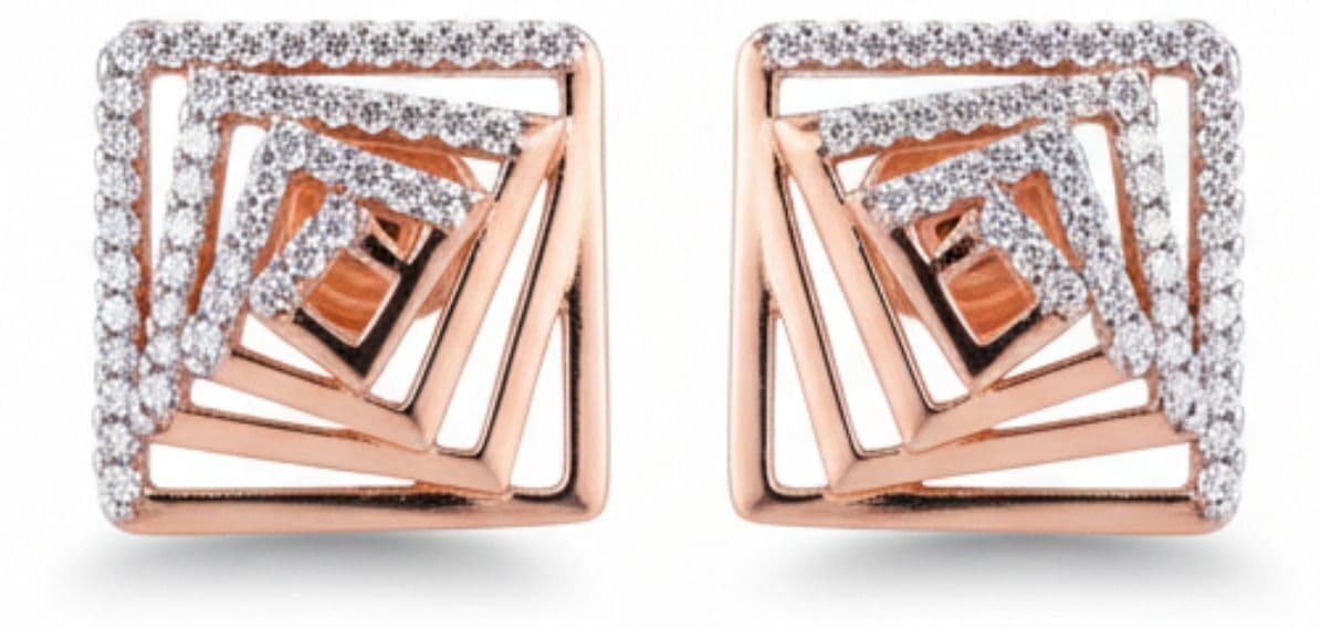 Forevershine Cubic Zirconia Square Stud Earrings For Women | Rose Gold Plated Dual Tone Geometric Cz Tops | Party & Daily Elegent Earrings - Image 4