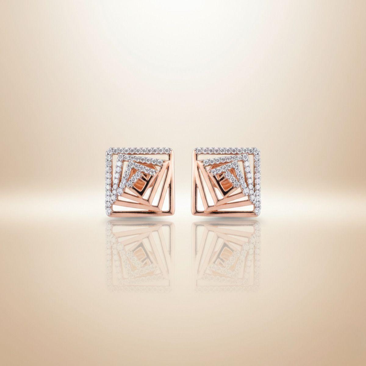 Forevershine Cubic Zirconia Square Stud Earrings For Women | Rose Gold Plated Dual Tone Geometric Cz Tops | Party & Daily Elegent Earrings - Image 3