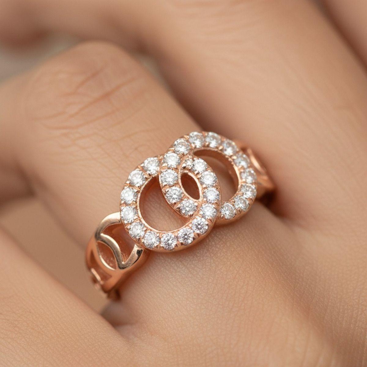 Forevershine Rose Gold Plated Cubic Zirconia Adjustable Finger Ring For Women | Crystal Studded Designer Open Ring | Trendy Fashion Jewellery For Girls & Women