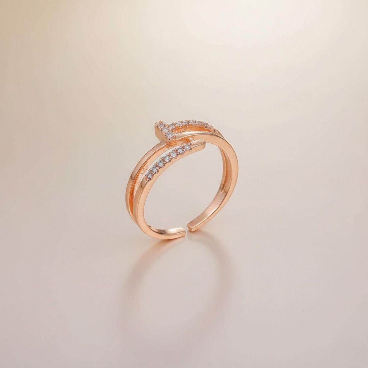 Forevershine Rose Gold Adjustable Cz Finger Ring For Women | Cubic Zirconia Studded Open Band Ring | Trendy Daily & Party Jewelry Gift