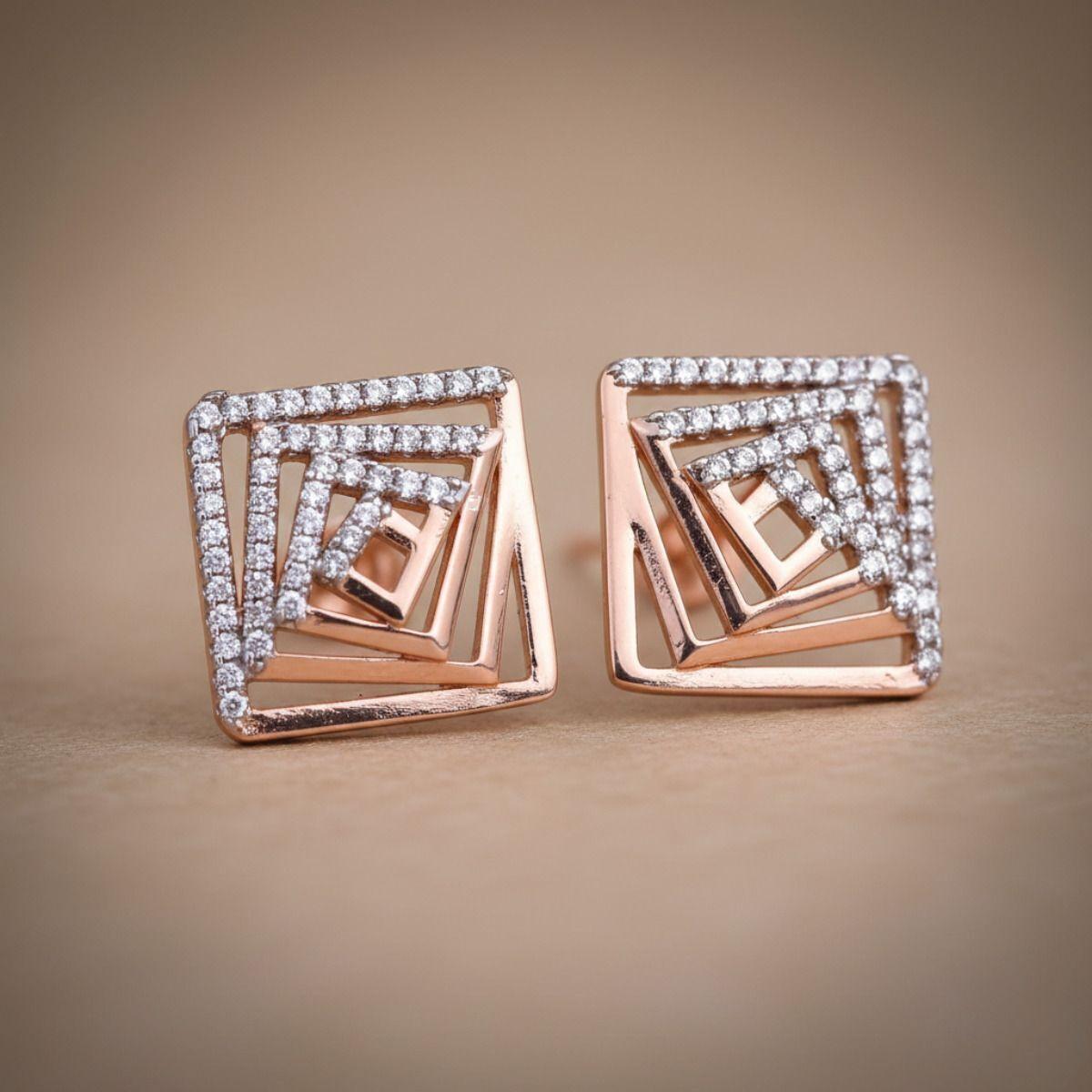 Forevershine Cubic Zirconia Square Stud Earrings For Women | Rose Gold Plated Dual Tone Geometric Cz Tops | Party & Daily Elegent Earrings