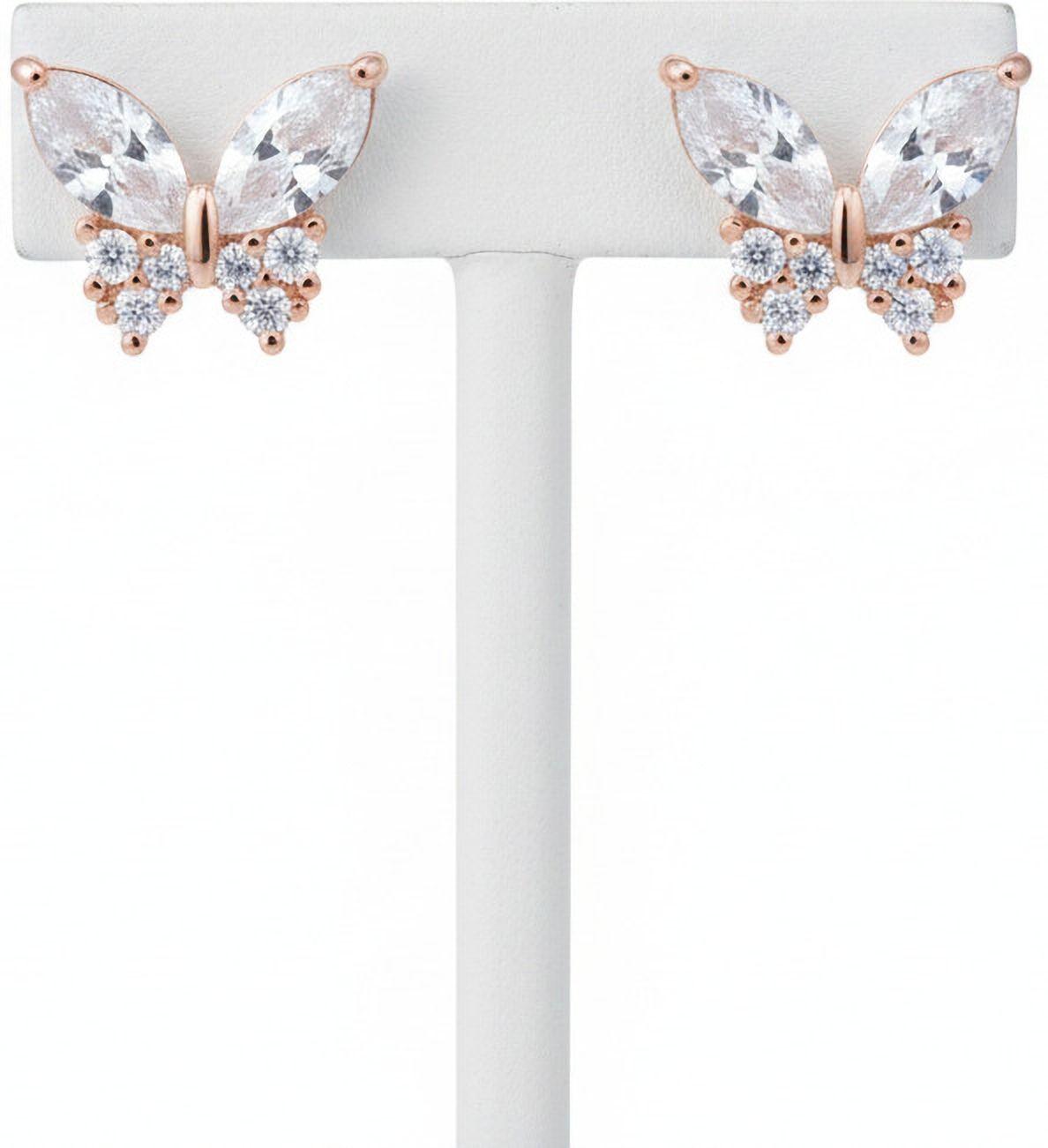 Forevershine Rose Gold Butterfly Cz Stud Earrings For Women | Cubic Zirconia Stone Studded Designer Tops | Elegant Party & Daily Jewellery - Image 4