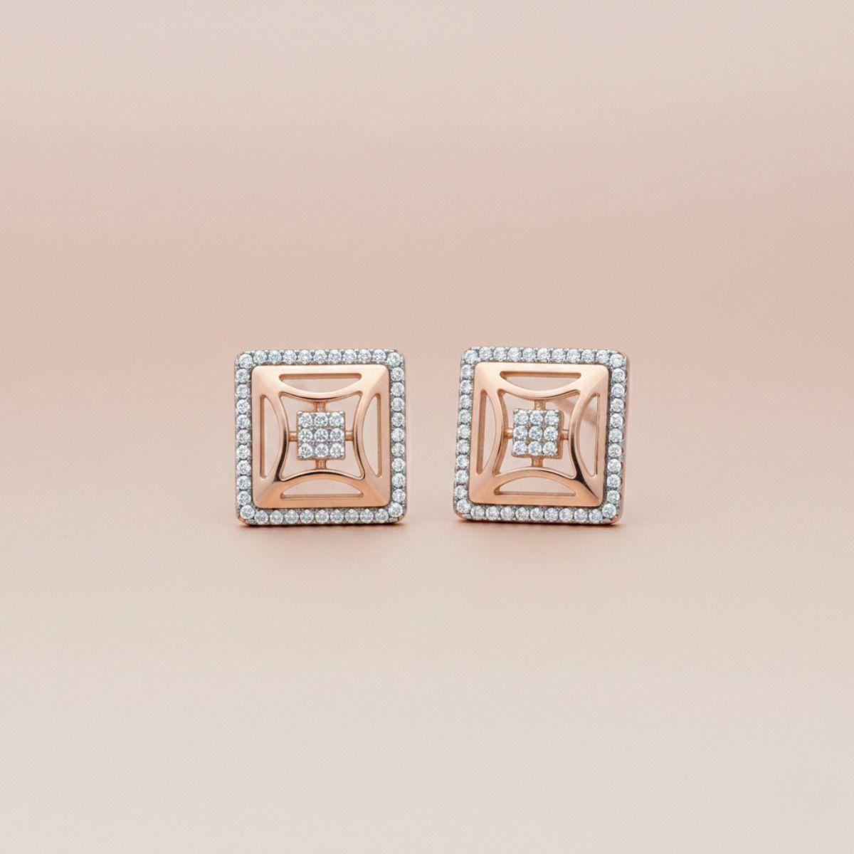Forevershine Rose Gold Dual Tone Square Cz Stud Earrings For Women | Cubic Zirconia Stone Studded Geometric Tops | Elegant Daily & Party Jewellery