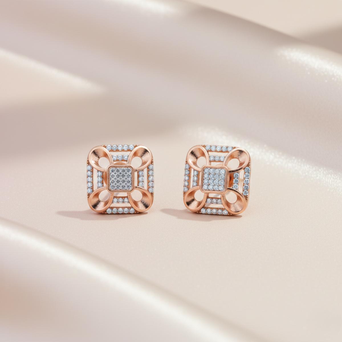 Forevershine Rose Gold Dual Tone Square Cz Stud Earrings For Women | Cubic Zirconia Stone Studded Designer Tops | Geometric Party & Daily Jewellery - Image 5