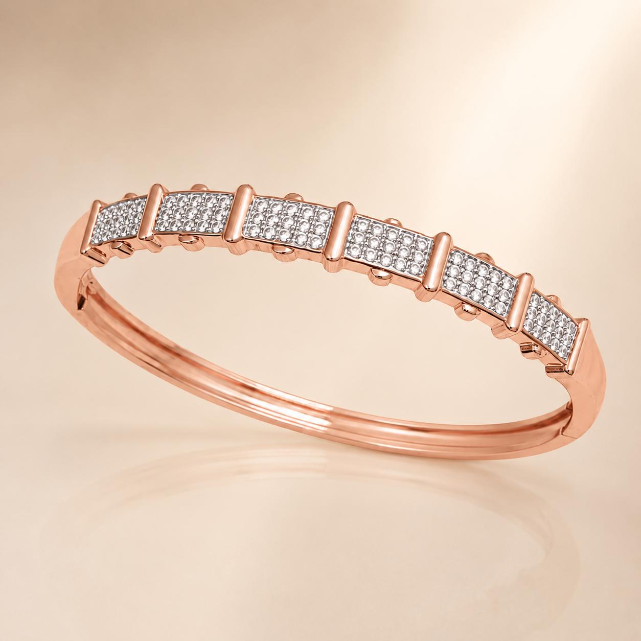 Forevershine Rose Gold Plated Dual Tone Bangle Bracelet Kada With Ad Cz Cubic Zirconia Gemstone Studded Rectangular Stations | Anti Tarnish | Trendy Fashion Jewellery For Girls & Women - Image 4