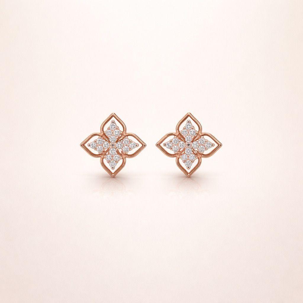 Forevershine Rose Gold Floral Stud Earrings For Women|cubic Zirconia Crystal Stone Studded Small Flower Designer Tops|daily&party Fashion Jewellery - Image 3