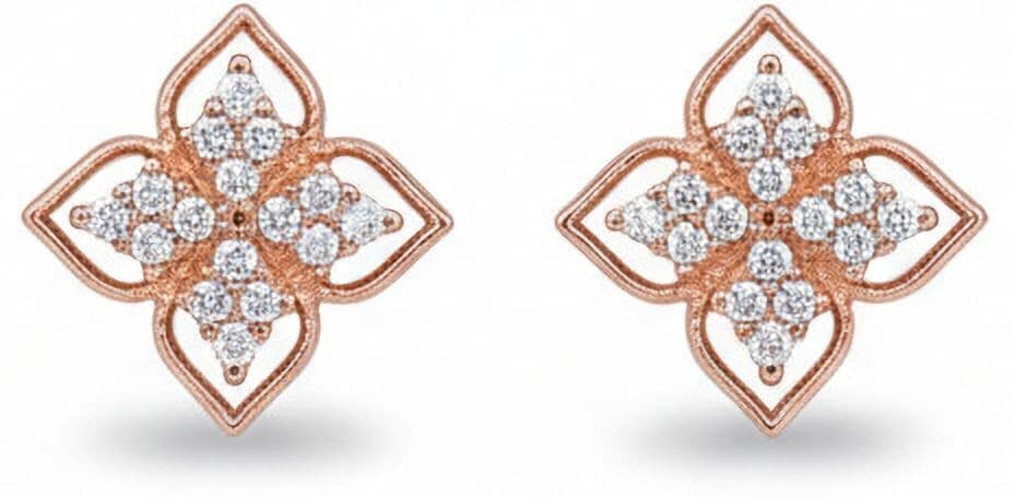 Forevershine Rose Gold Floral Stud Earrings For Women|cubic Zirconia Crystal Stone Studded Small Flower Designer Tops|daily&party Fashion Jewellery - Image 4