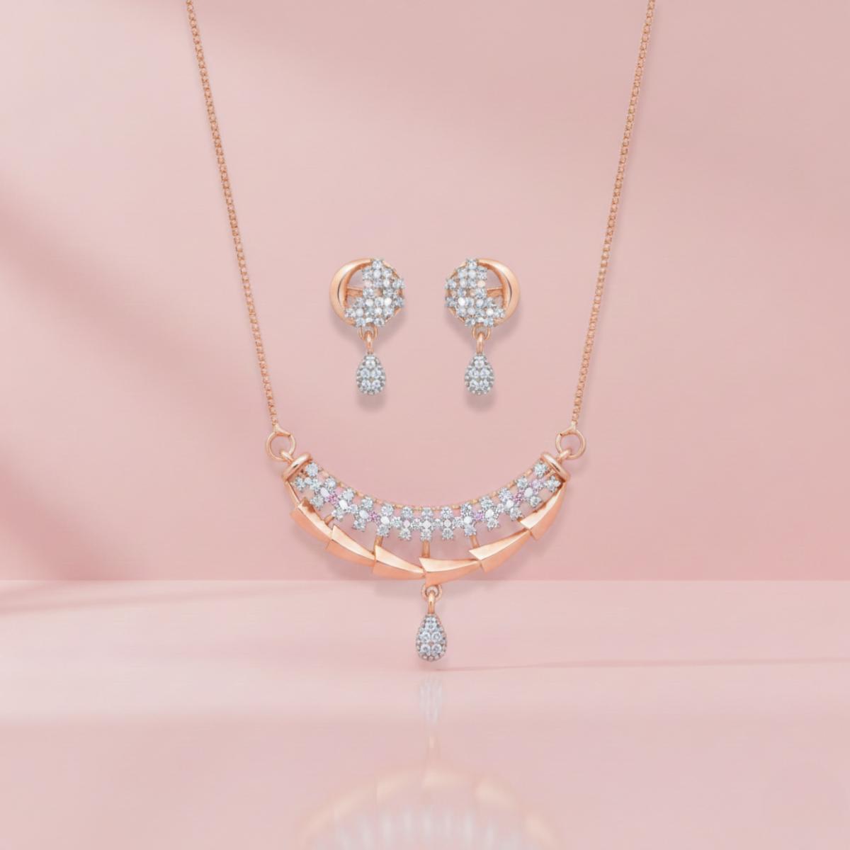 Forevershine Rose Gold Plated Cubic Zirconia Stone Studded Chain Pendant Necklace With Matching Earrings Jewellery Set For Women - Image 4