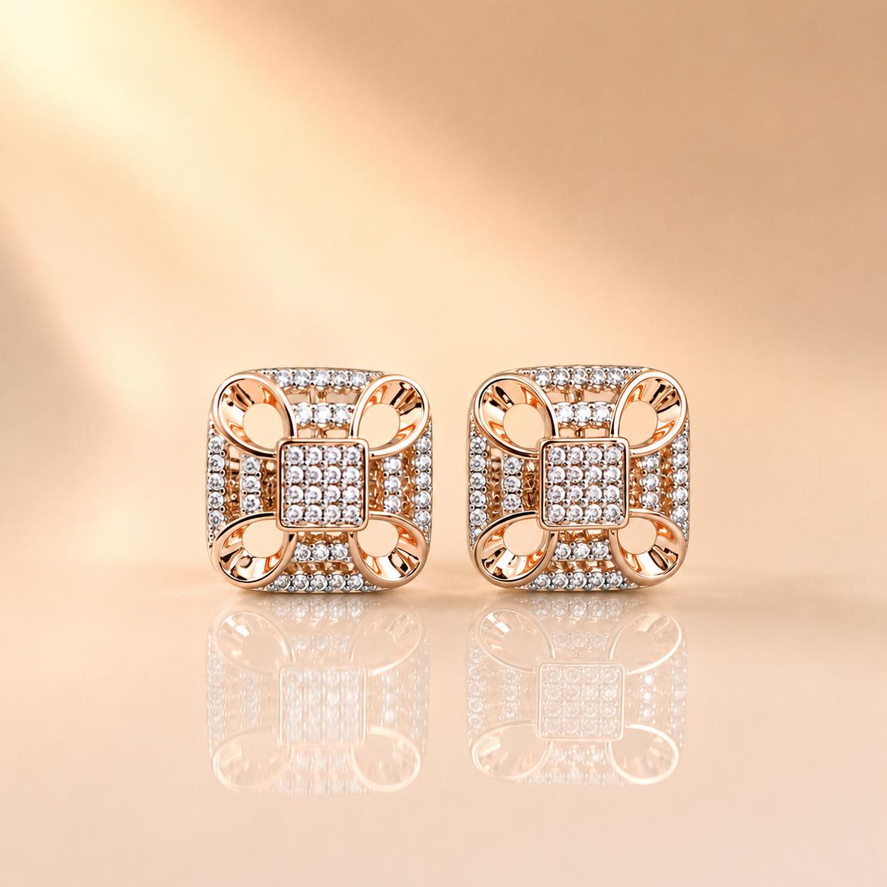 Forevershine Rose Gold Dual Tone Square Cz Stud Earrings For Women | Cubic Zirconia Stone Studded Designer Tops | Geometric Party & Daily Jewellery - Image 4