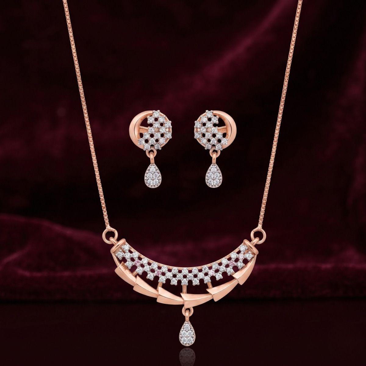 Forevershine Rose Gold Plated Cubic Zirconia Stone Studded Chain Pendant Necklace With Matching Earrings Jewellery Set For Women - Image 3