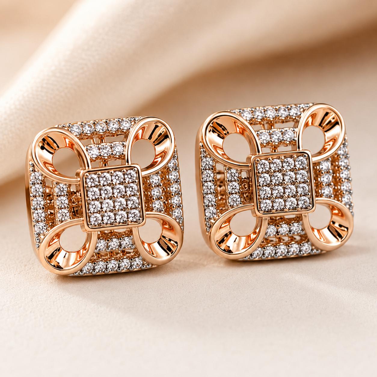 Forevershine Rose Gold Dual Tone Square Cz Stud Earrings For Women | Cubic Zirconia Stone Studded Designer Tops | Geometric Party & Daily Jewellery - Image 3