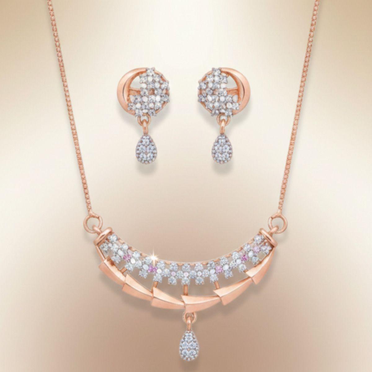 Forevershine Rose Gold Plated Cubic Zirconia Stone Studded Chain Pendant Necklace With Matching Earrings Jewellery Set For Women - Image 2
