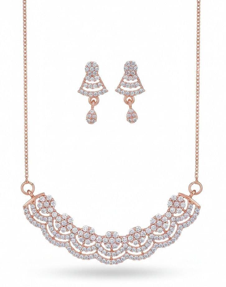 Forevershine Rose Gold Plated Cubic Zirconia Stone Studded Chain Pendant Necklace With Matching Earrings Jewellery Set For Women - Image 4