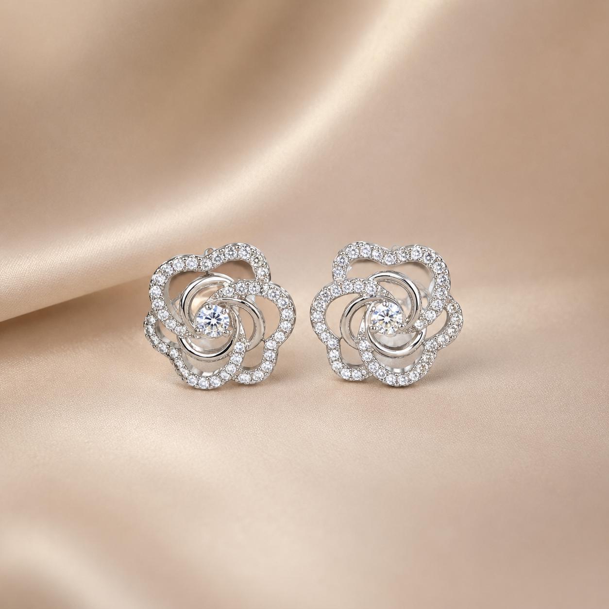 Forevershine Floral Cz Stud Earrings For Women | Crystal Stone Studded Flower Designer Tops | Rhodium Tone Party Daily Fashion Jewellery - Image 3