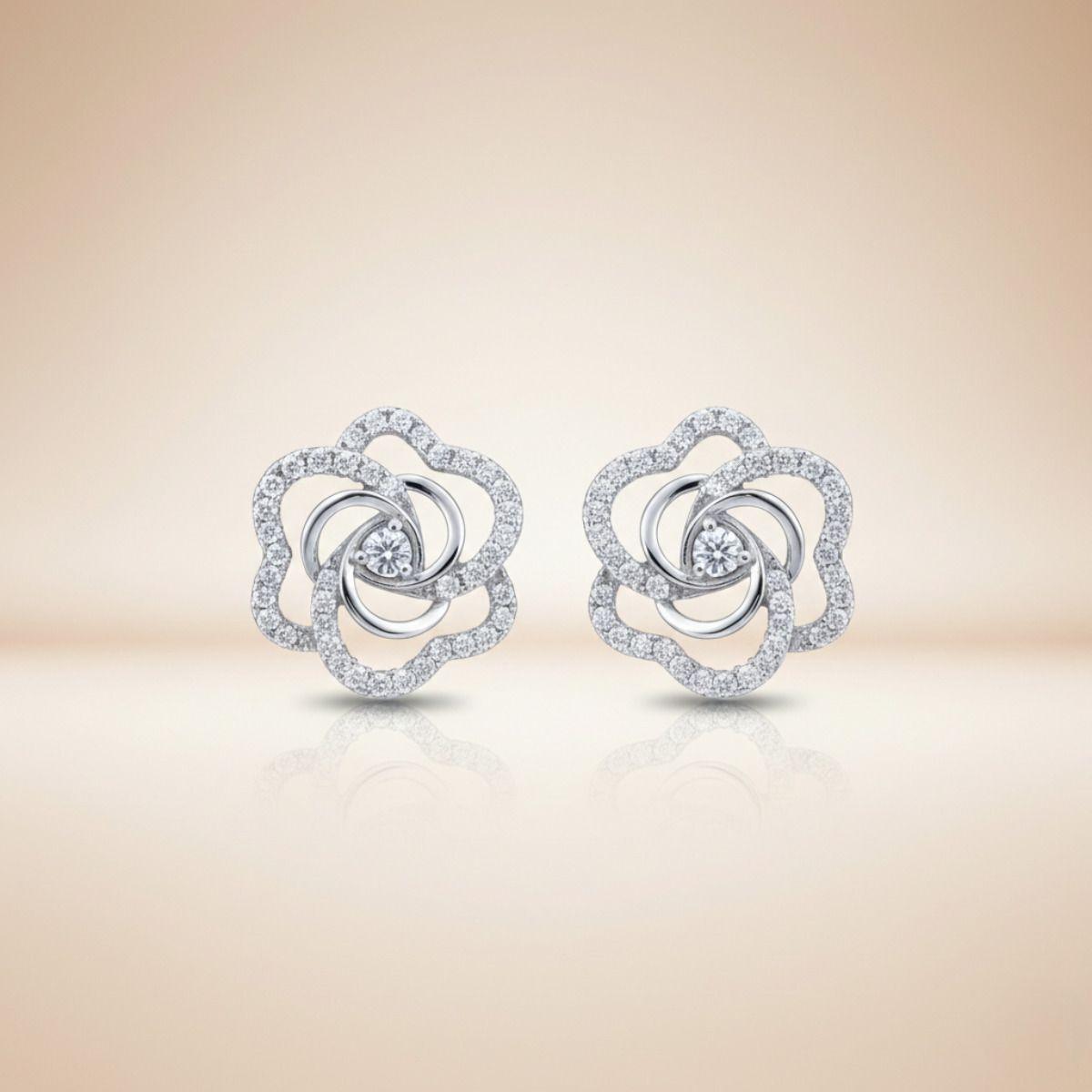 Forevershine Floral Cz Stud Earrings For Women | Crystal Stone Studded Flower Designer Tops | Rhodium Tone Party Daily Fashion Jewellery