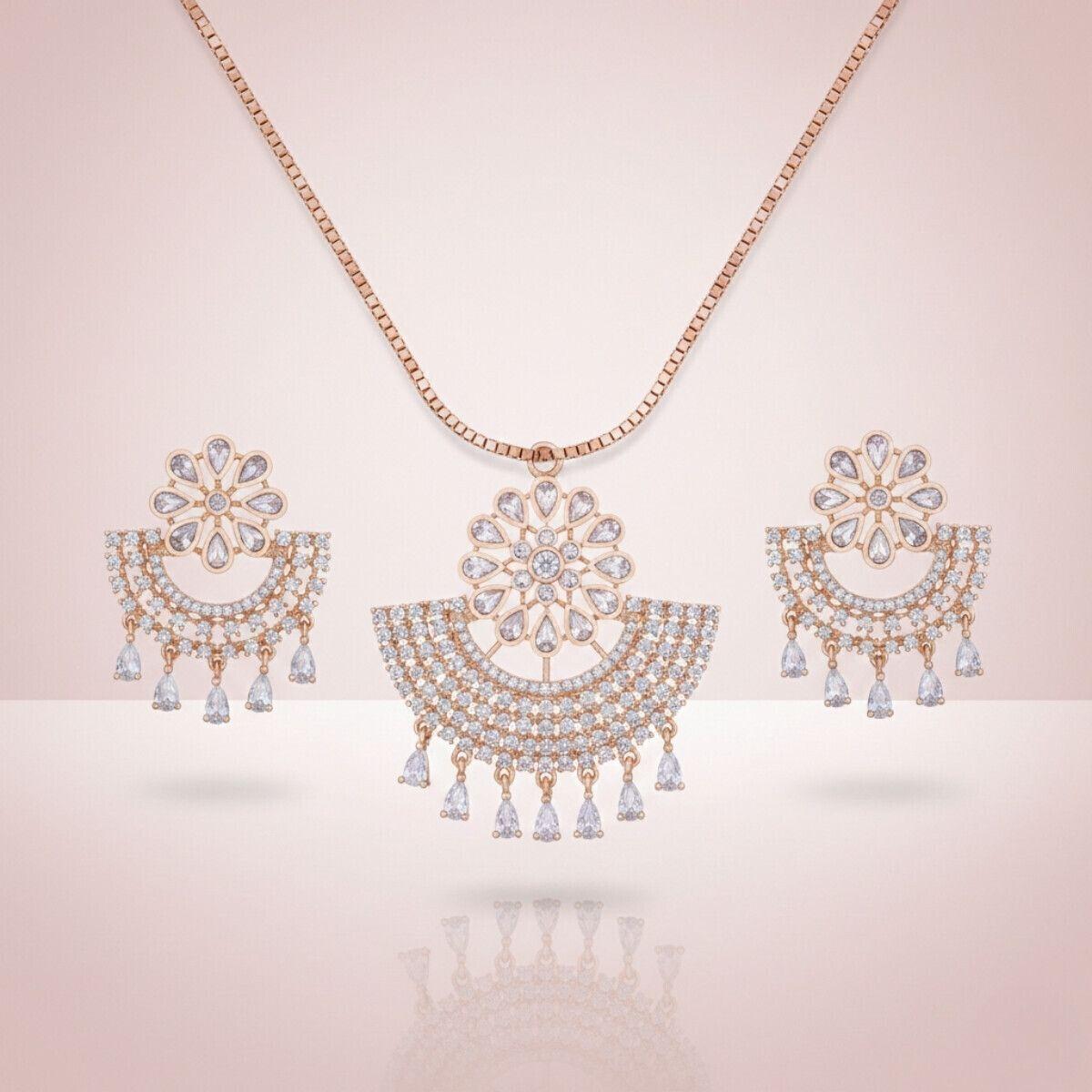Forevershine Rose Gold Plated Cubic Zirconia Pendant Necklace & Earring Set – Women’s Jewelry Set - Image 3
