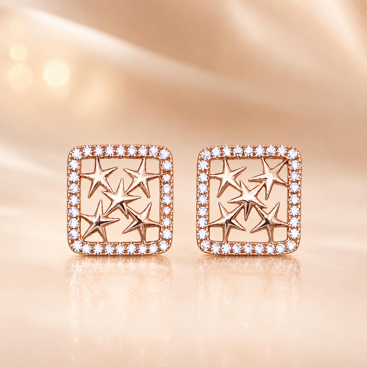 Forevershine Rose Gold Square Star Stud Earrings For Women | Cubic Zirconia Crystal Studded Designer Tops | Party & Daily Fashion Jewellery