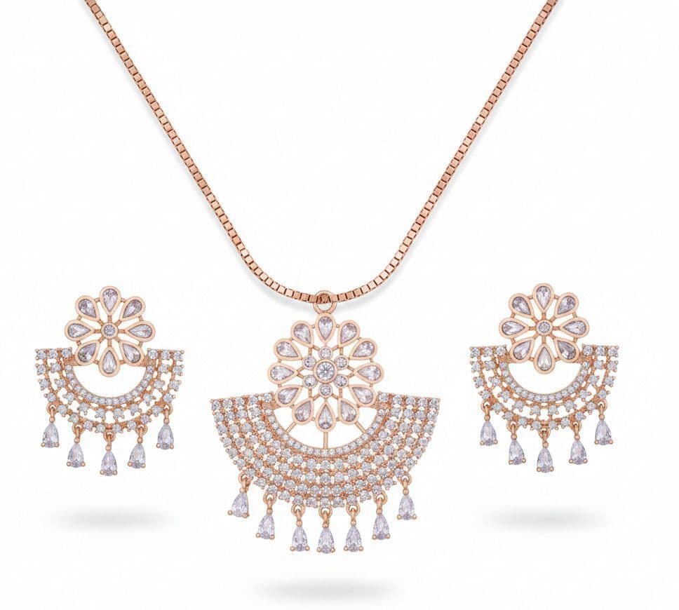 Forevershine Rose Gold Plated Cubic Zirconia Pendant Necklace & Earring Set – Women’s Jewelry Set - Image 4