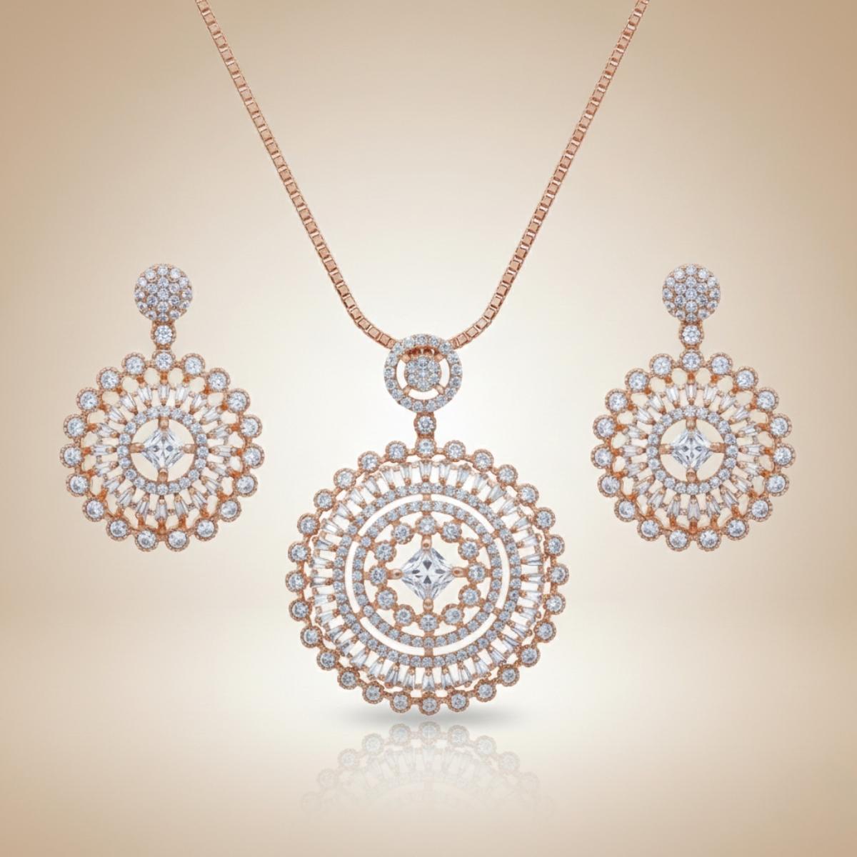 Forevershine Rose Gold Plated Cubic Zirconia Pendant Necklace & Earring Set – Luxury Women’s Jewelry Set