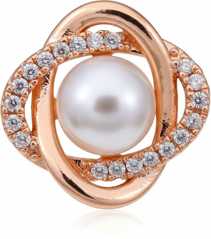 Forevershine Rose Gold Pearl Stud Earrings For Women|cubic Zirconia Crystal Studded Round Knot Designer Tops | Party & Daily Fashion Jewellery - Image 4