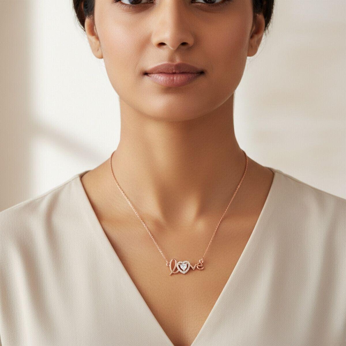 Forevershine Anti Tarnish Rose Gold Plated Love Heart Pendant | Necklace For Women With Sparkling Cubic Zirconia Stone | Elegant Romantic Jewelry For Birthday Gift Stylish Accessory - Image 2