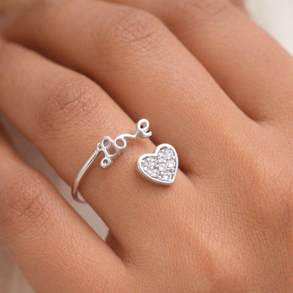 Forevershine Rhodium Plated Adjustable Heart Love Ring For Women & Girls | Sparkling Open Finger Ring | Minimalist Adjustable Ring | Romantic Gift For Valentine Birthday Anniversary - Image 2