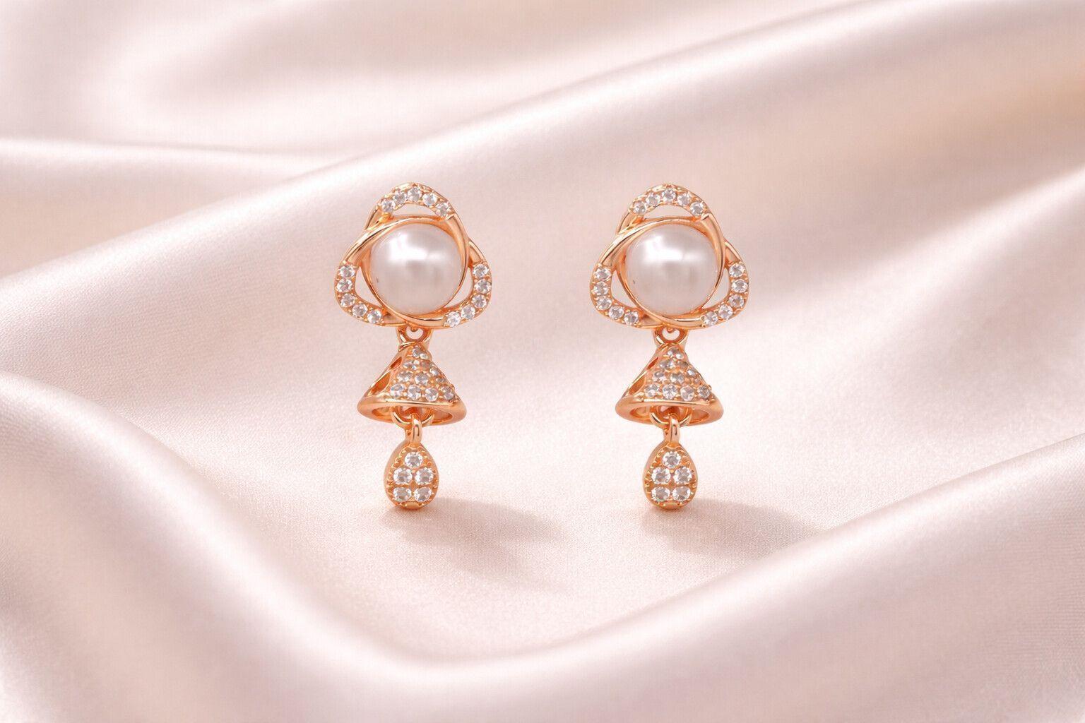 Forevershine Rose Gold Plated Pearl And Cz Jhumki Earrings For Women & Girls | Traditional Drop Design Elegant Sparkling | Party Wedding Festive Jewellery