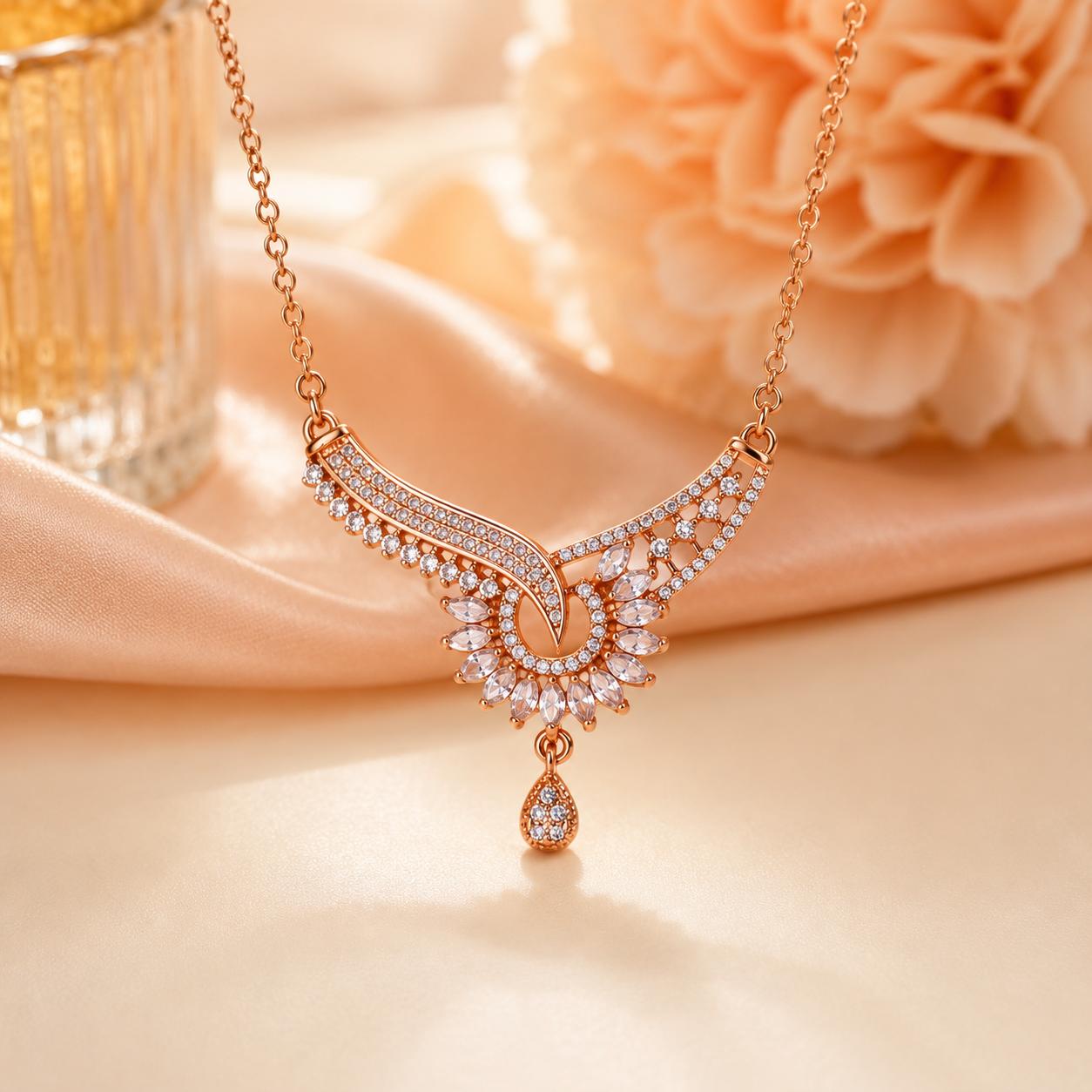 Forevershine Anti Tarnish Rose Gold Plated Designer Necklace For Women | Premium Cubic Zirconia Stones Elegant Drop Pendant | Jewelry For Wedding Party Anniversary Birthday Gift For Her | Stylish Modern Fashion Accessory - Image 7