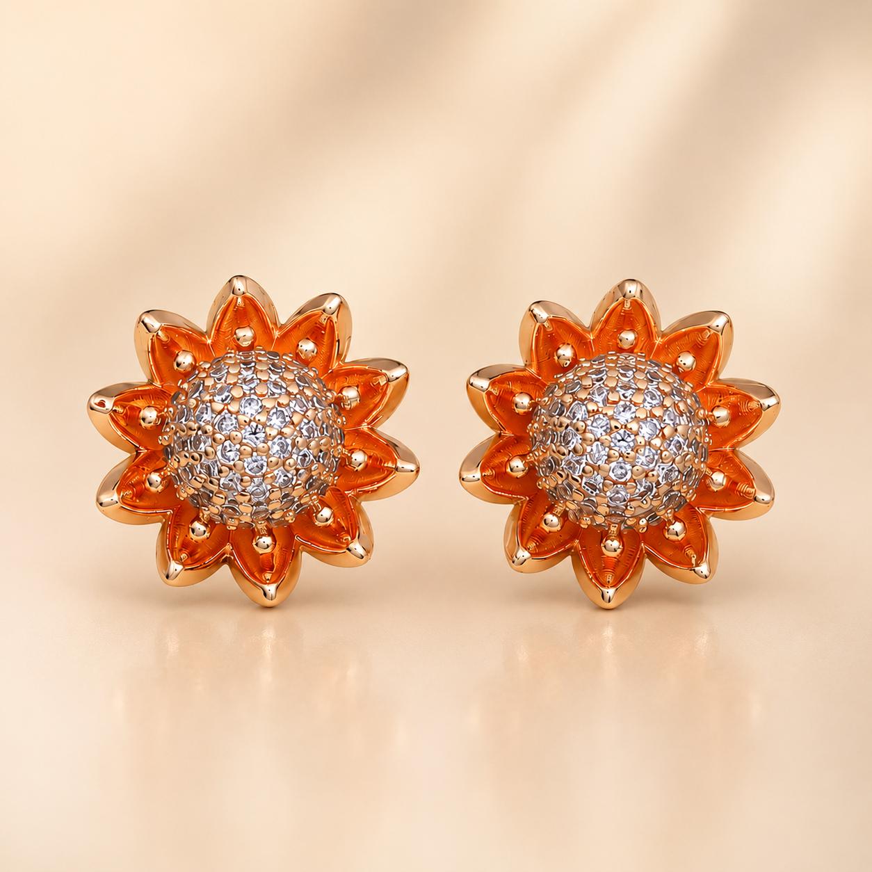 Forevershine Rose Gold Plated Sunflower Stud Earrings For Women | American Diamond Cz Floral Design | Lightweight Elegant Party Jewellery Gift - Image 3