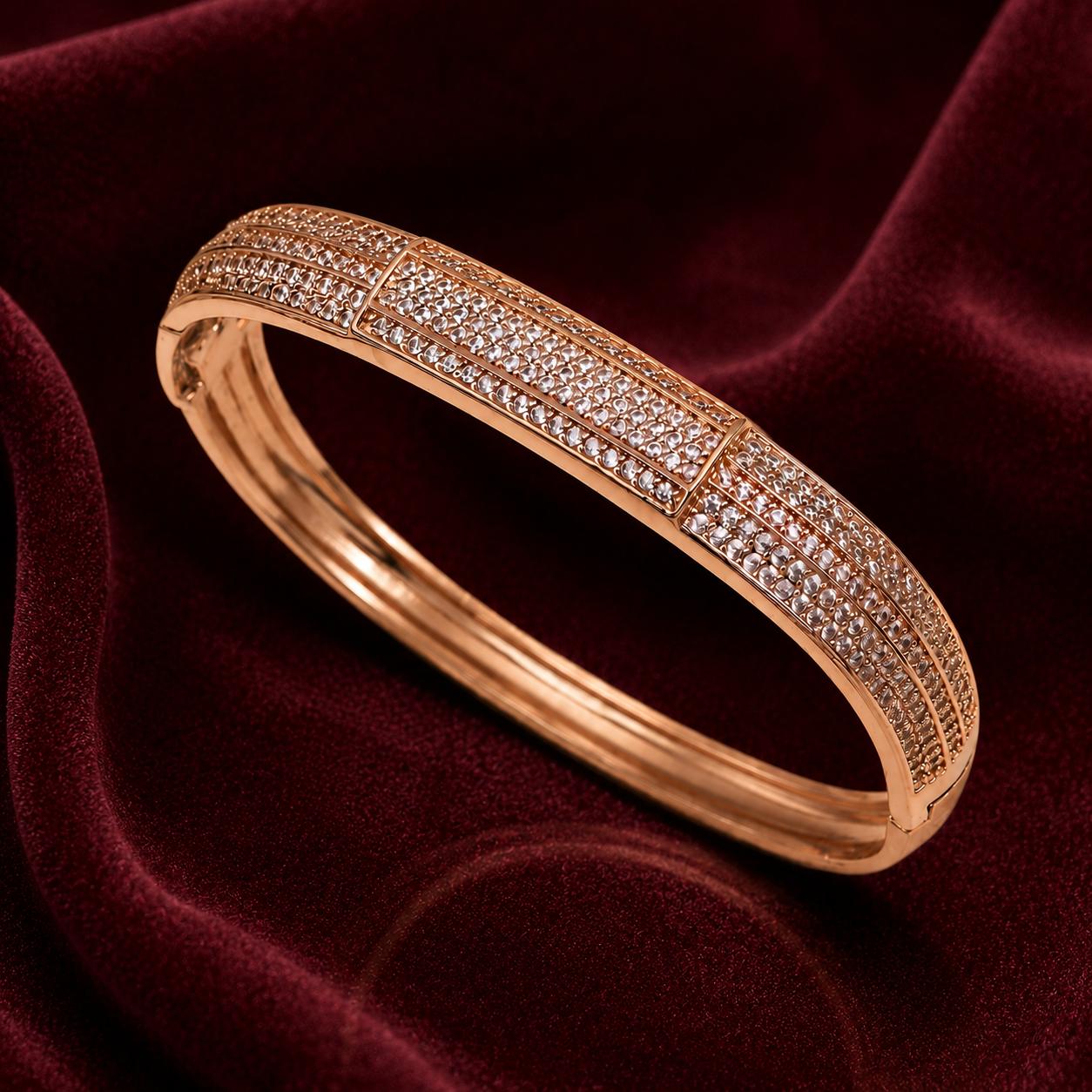 Forevershine Rose Gold Plated Cz Studded Openable Bracelet Kada For Women | Cubic Zirconia Stone Bangle | Elegant Party Wedding Jewellery - Image 5