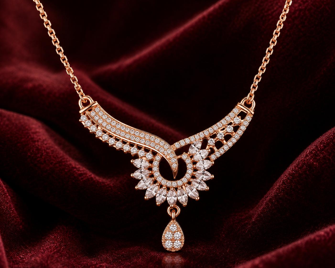 Forevershine Anti Tarnish Rose Gold Plated Designer Necklace For Women | Premium Cubic Zirconia Stones Elegant Drop Pendant | Jewelry For Wedding Party Anniversary Birthday Gift For Her | Stylish Modern Fashion Accessory