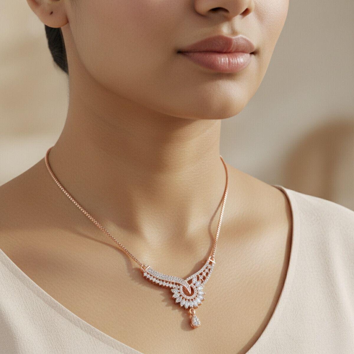Forevershine Anti Tarnish Rose Gold Plated Designer Necklace For Women | Premium Cubic Zirconia Stones Elegant Drop Pendant | Jewelry For Wedding Party Anniversary Birthday Gift For Her | Stylish Modern Fashion Accessory - Image 8