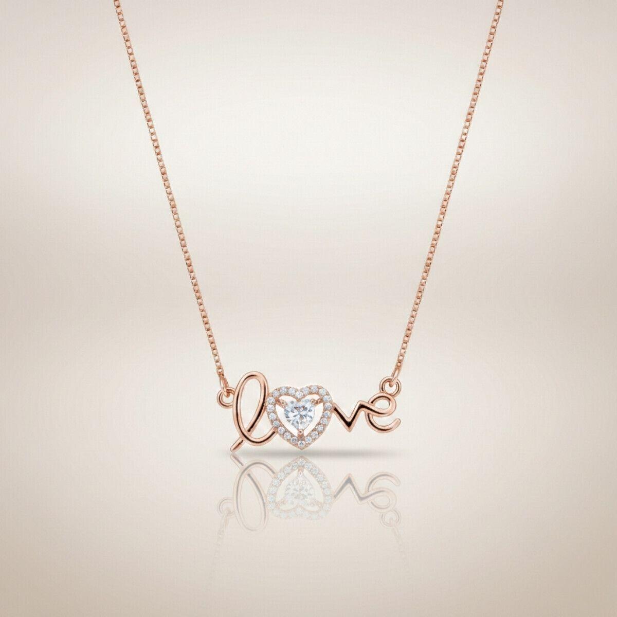 Forevershine Anti Tarnish Rose Gold Plated Love Heart Pendant | Necklace For Women With Sparkling Cubic Zirconia Stone | Elegant Romantic Jewelry For Birthday Gift Stylish Accessory