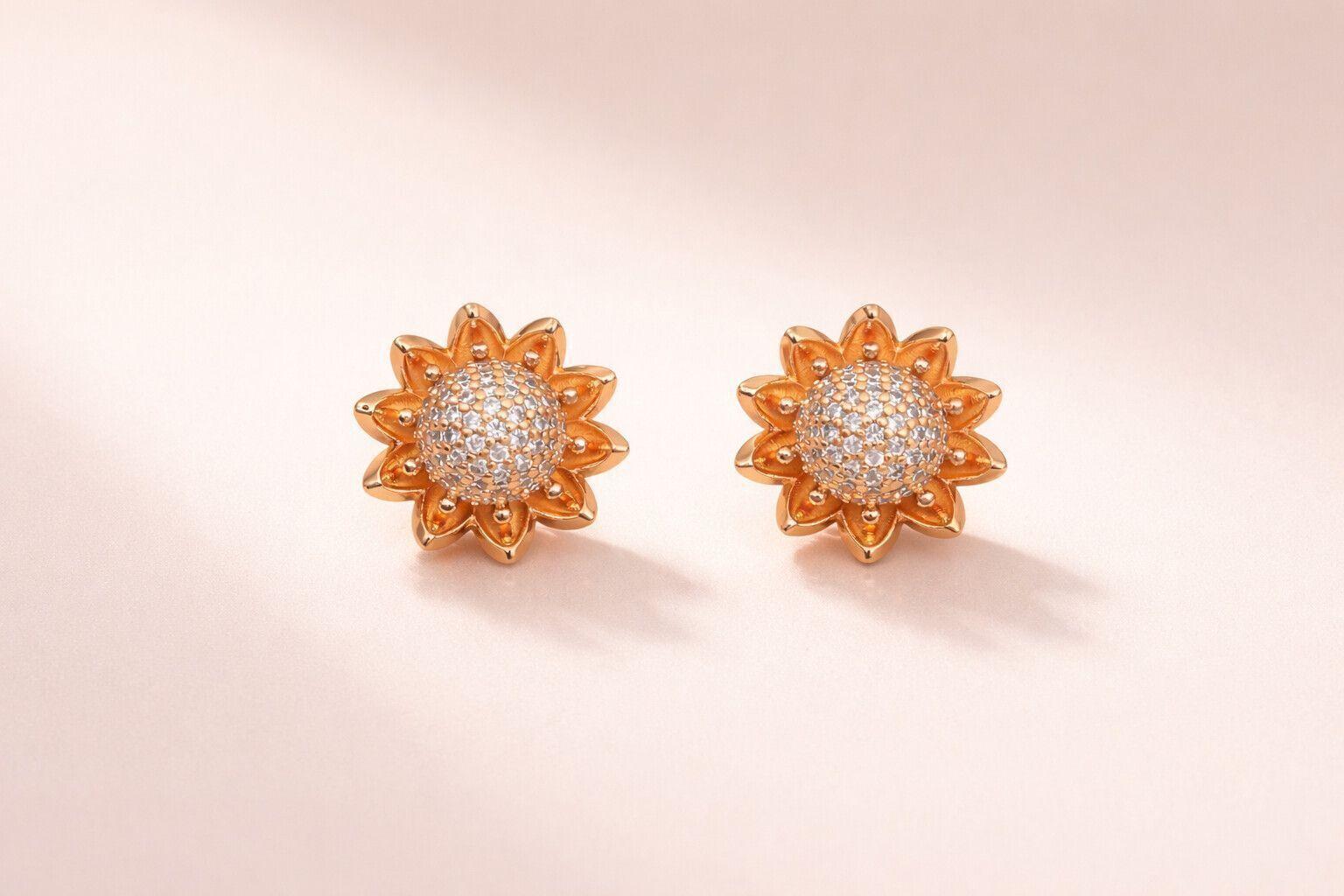 Forevershine Rose Gold Plated Sunflower Stud Earrings For Women | American Diamond Cz Floral Design | Lightweight Elegant Party Jewellery Gift - Image 4