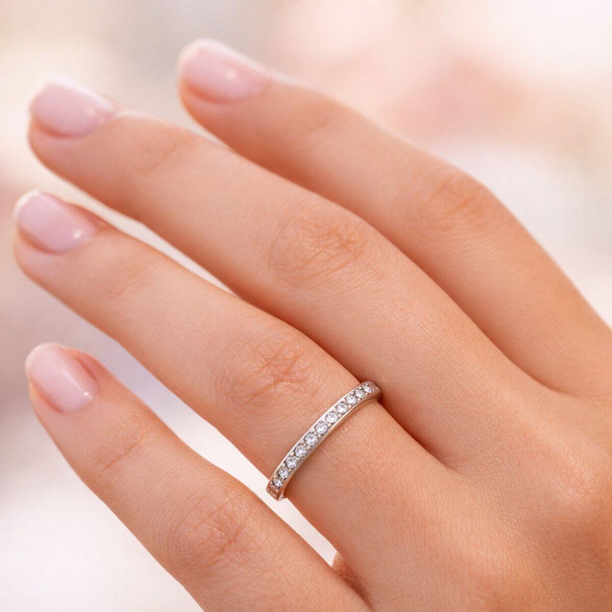 Forevershine Rhodium Plated Cz Stone Adjustable Open Band Ring For Women & Girls