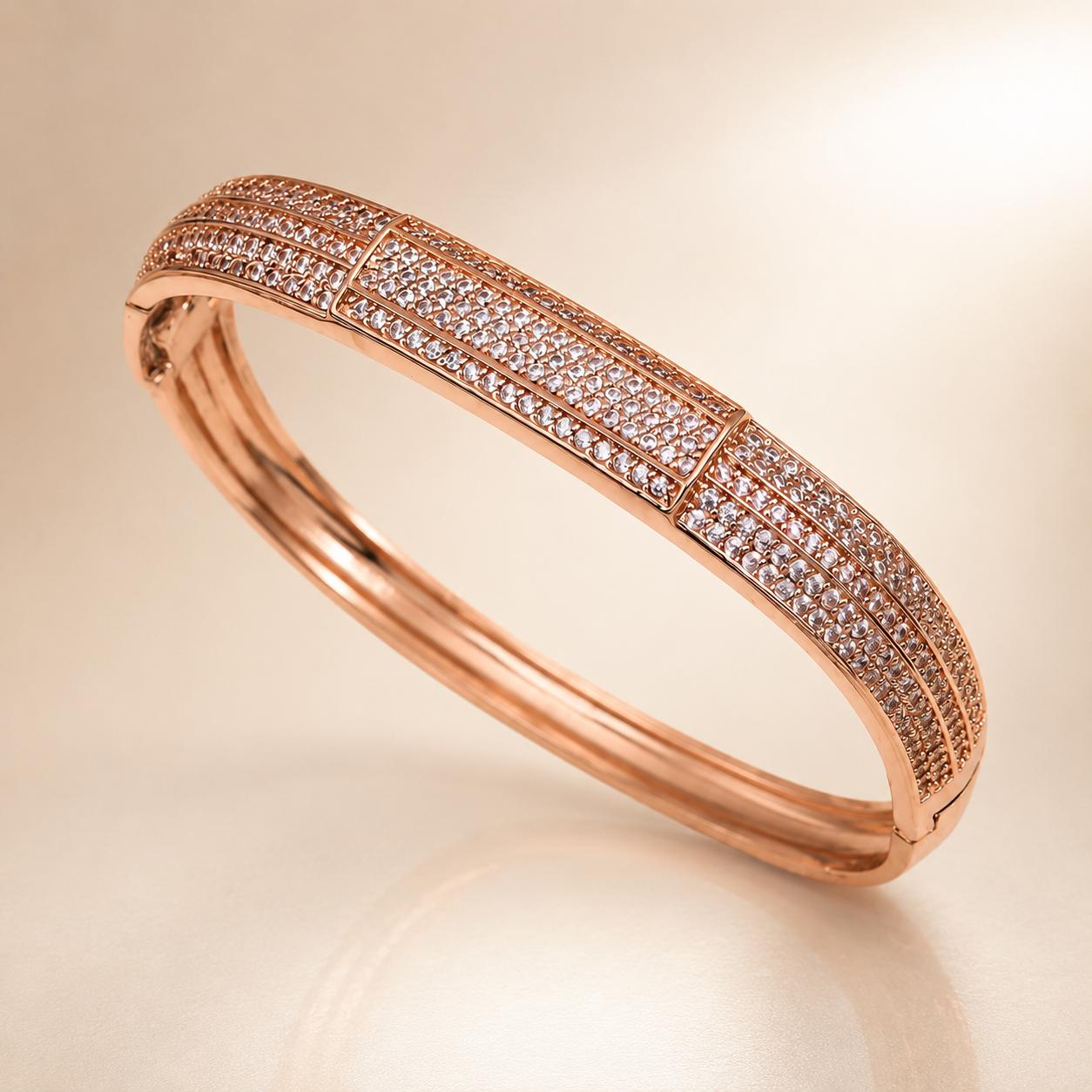 Forevershine Rose Gold Plated Cz Studded Openable Bracelet Kada For Women | Cubic Zirconia Stone Bangle | Elegant Party Wedding Jewellery