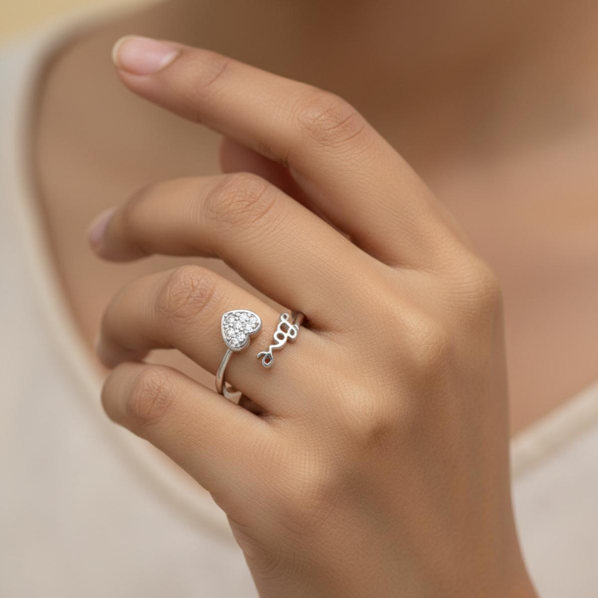Forevershine Rhodium Plated Adjustable Heart Love Ring For Women & Girls | Sparkling Open Finger Ring | Minimalist Adjustable Ring | Romantic Gift For Valentine Birthday Anniversary - Image 3