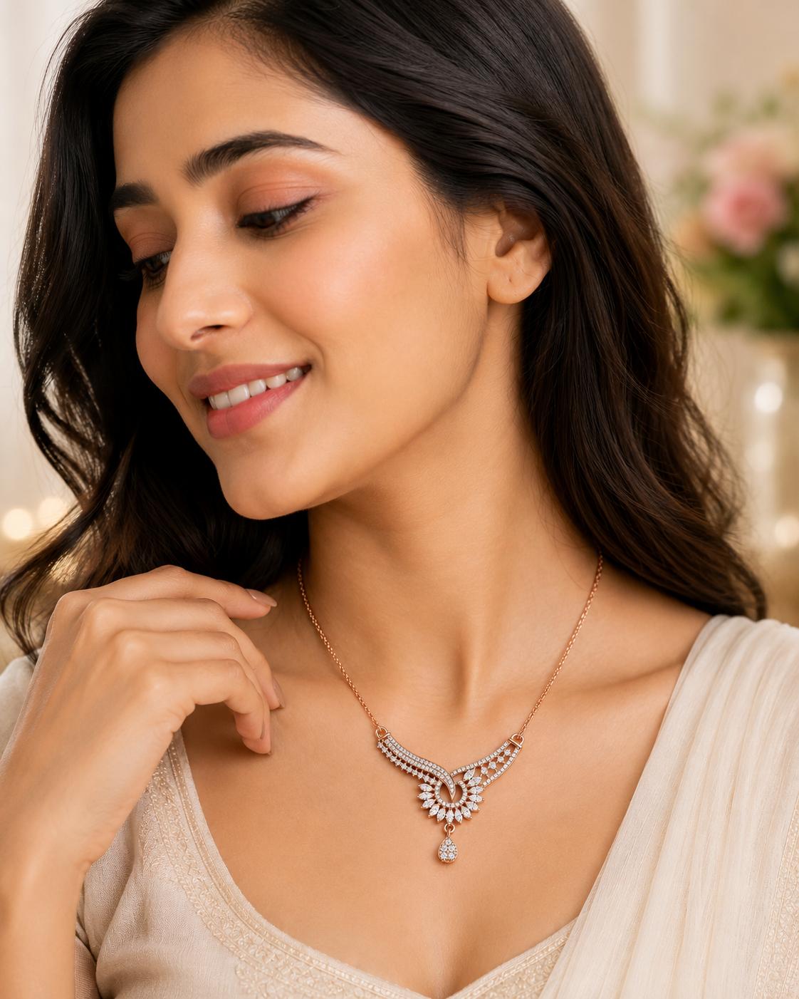 Forevershine Anti Tarnish Rose Gold Plated Designer Necklace For Women | Premium Cubic Zirconia Stones Elegant Drop Pendant | Jewelry For Wedding Party Anniversary Birthday Gift For Her | Stylish Modern Fashion Accessory - Image 3