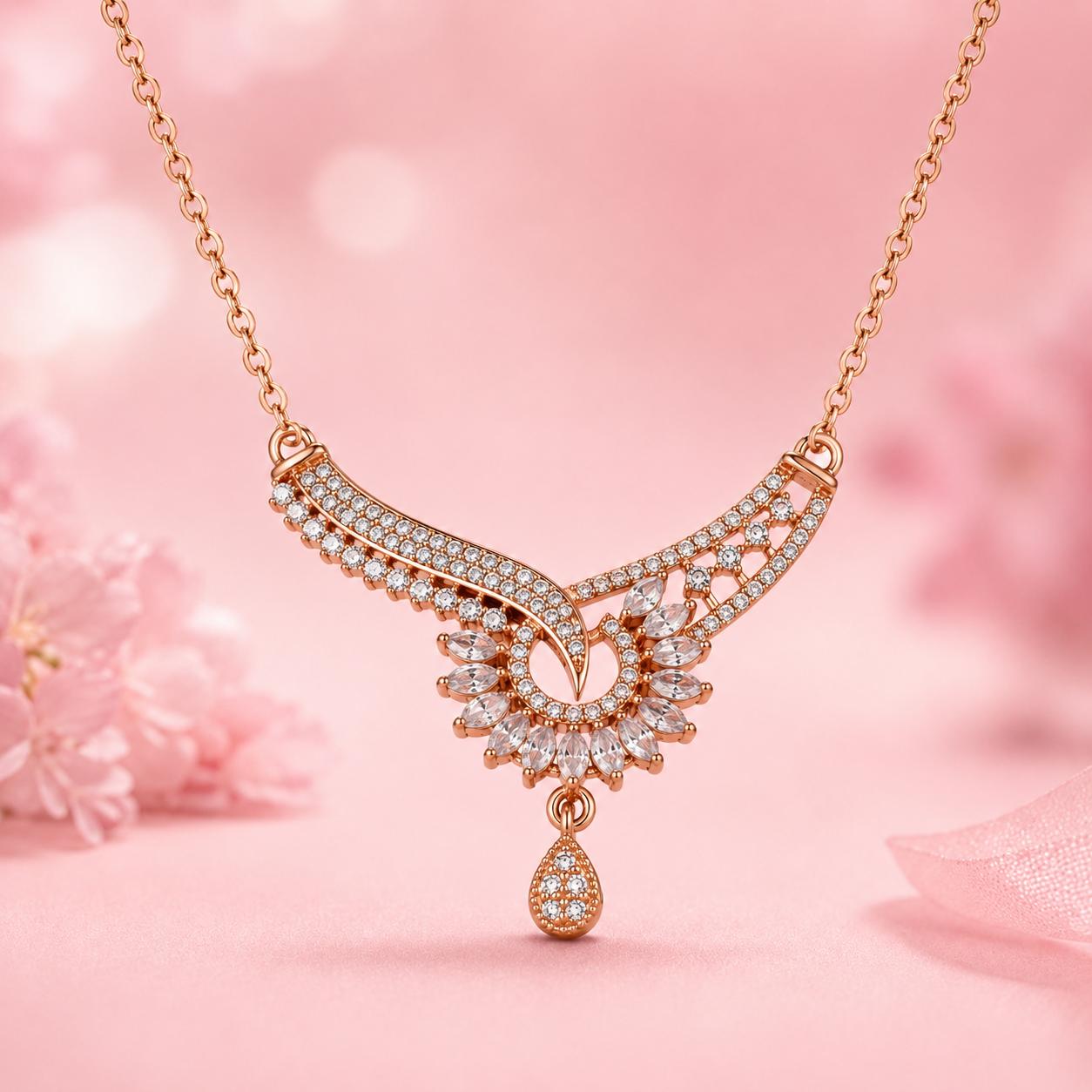 Forevershine Anti Tarnish Rose Gold Plated Designer Necklace For Women | Premium Cubic Zirconia Stones Elegant Drop Pendant | Jewelry For Wedding Party Anniversary Birthday Gift For Her | Stylish Modern Fashion Accessory - Image 6
