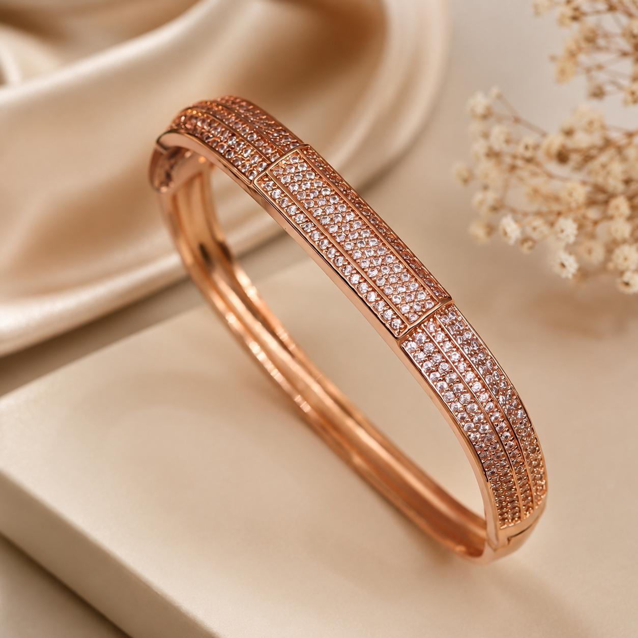Forevershine Rose Gold Plated Cz Studded Openable Bracelet Kada For Women | Cubic Zirconia Stone Bangle | Elegant Party Wedding Jewellery - Image 4