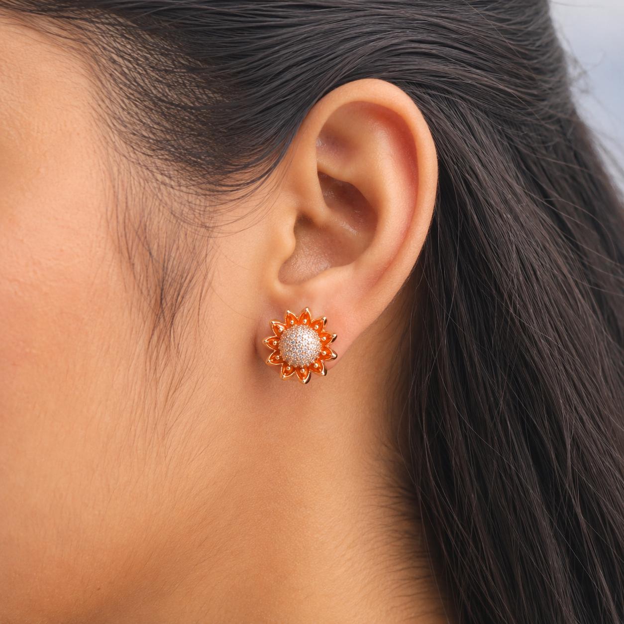 Forevershine Rose Gold Plated Sunflower Stud Earrings For Women | American Diamond Cz Floral Design | Lightweight Elegant Party Jewellery Gift - Image 2