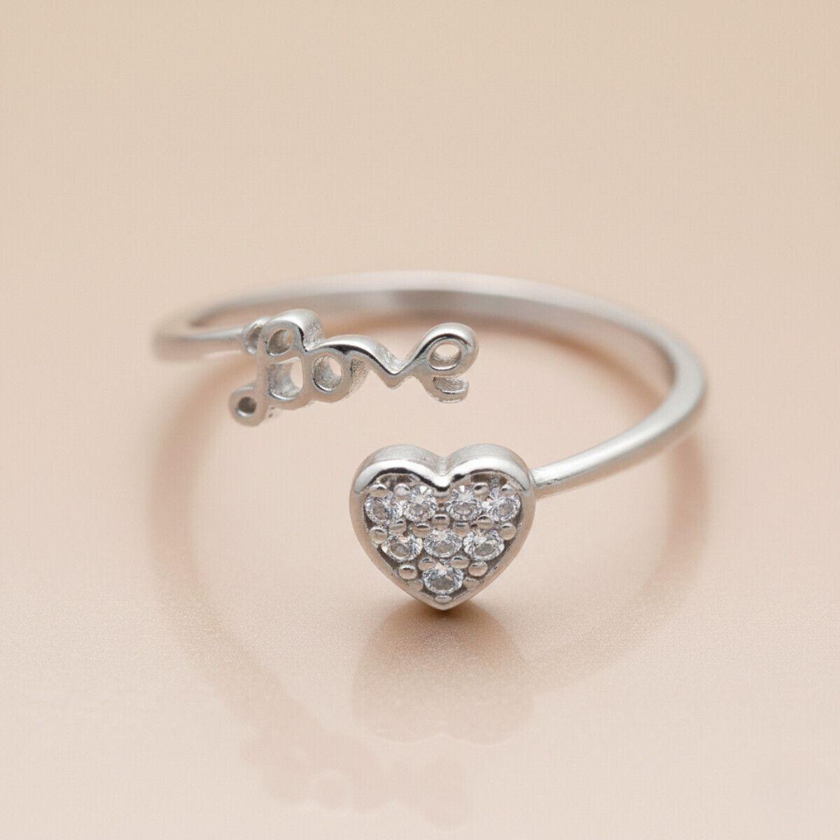 Forevershine Rhodium Plated Adjustable Heart Love Ring For Women & Girls | Sparkling Open Finger Ring | Minimalist Adjustable Ring | Romantic Gift For Valentine Birthday Anniversary
