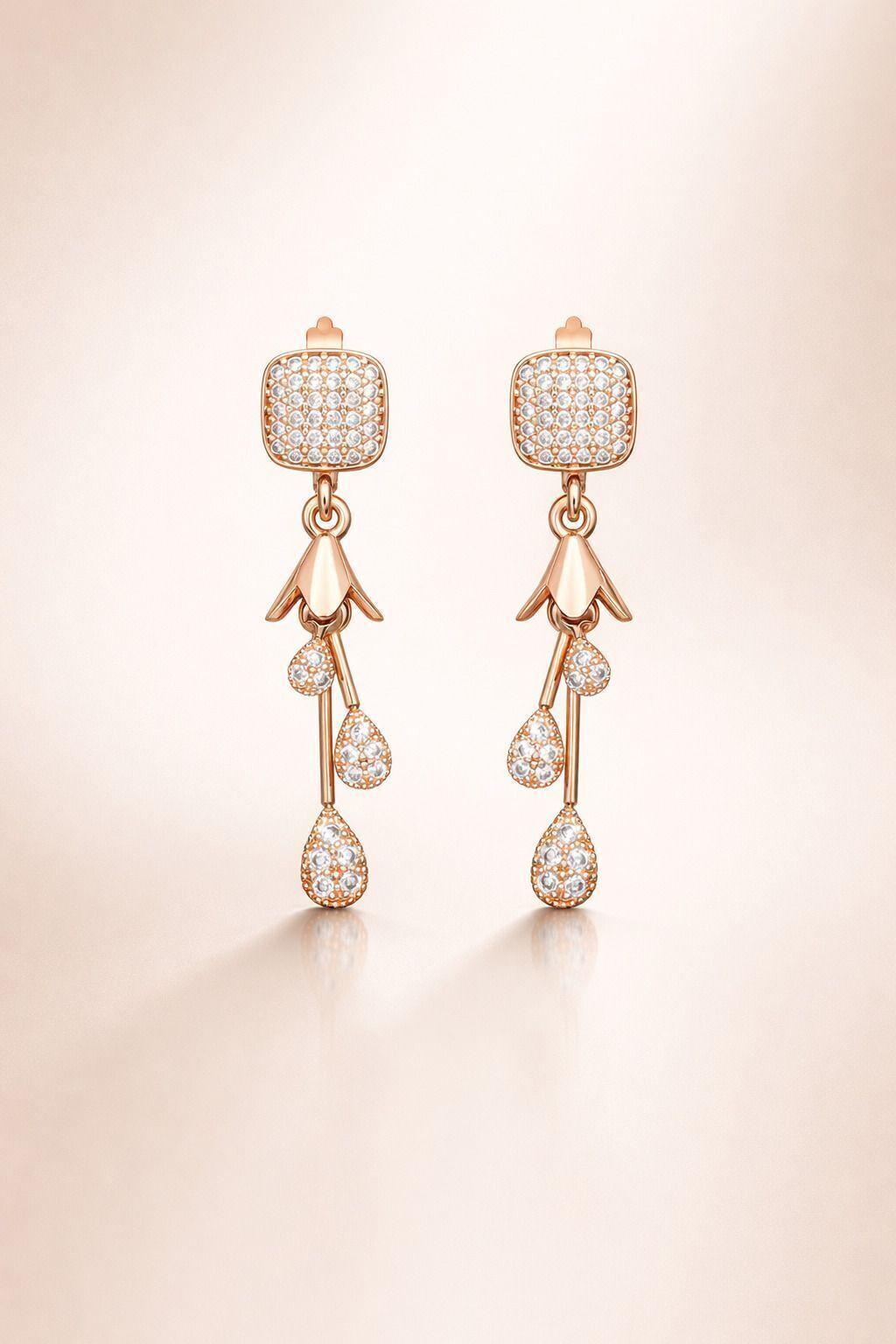 Forevershine Rose Gold Plated Cubic Zirconia Floral Drop Dangle Earrings | Women Elegant Multi Teardrop Designer Statement Earrings | Party Wedding Anniversary Stylish Floral Hanging Earrings - Image 4