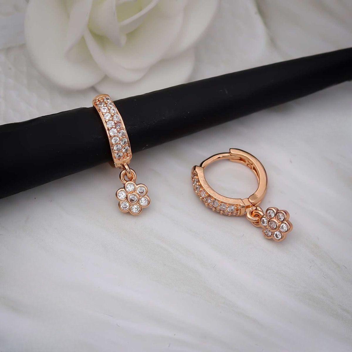 Forevershine Rose Gold Cz Hoop Earrings, Three Stone Bezel Set, Cubic Zirconia, Huggie Style, Premium Jewelry - Image 4