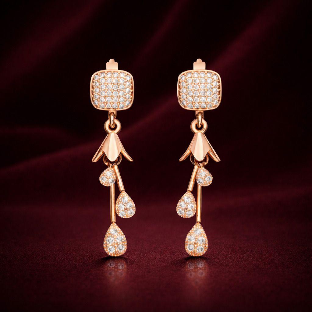 Forevershine Rose Gold Plated Cubic Zirconia Floral Drop Dangle Earrings | Women Elegant Multi Teardrop Designer Statement Earrings | Party Wedding Anniversary Stylish Floral Hanging Earrings - Image 3